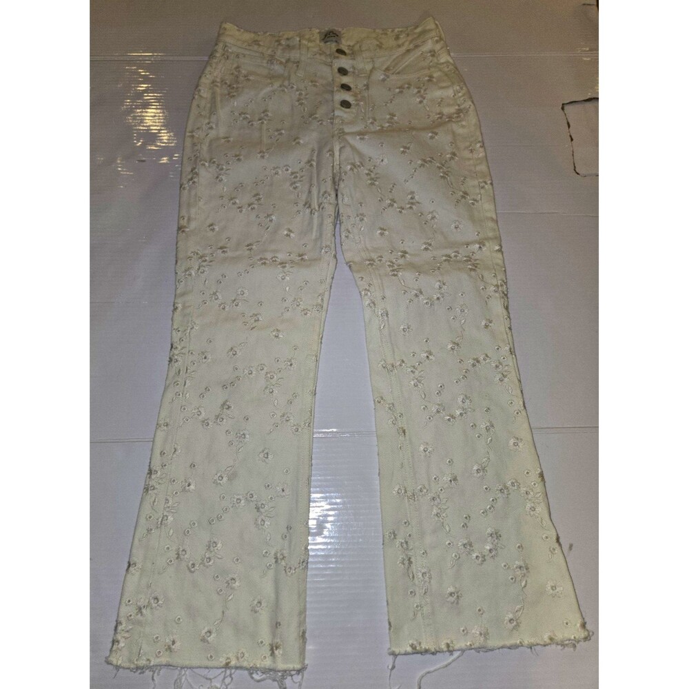 J.Crew Women's Bootcut Jeans Ivory Light Wash High Rise Floral Embroidered